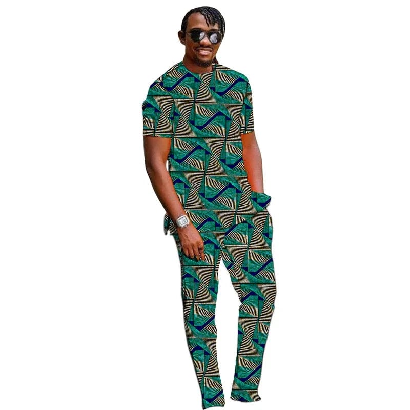 Summer African Clothes Men Set Nigerian Style Tops With Pant Groom Suit Male Traditional Ankara Outfit - SHOWLU FASHION STORE