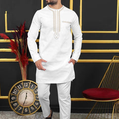 Summer African Men's Traditional Elegant Suits Outfit Dashiki 2Pc Shirt & Pants Full Set Designer Clothes Abaya Brand Costume - SHOWLU FASHION STORE