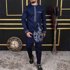 Summer African Men's Traditional Elegant Suits Outfit Dashiki 2Pc Shirt & Pants Full Set Designer Clothes Abaya Brand Costume - SHOWLU FASHION STORE