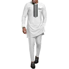Summer African Men's Traditional Elegant Suits Outfit Dashiki 2Pc Shirt & Pants Full Set Designer Clothes Abaya Brand Costume - SHOWLU FASHION STORE