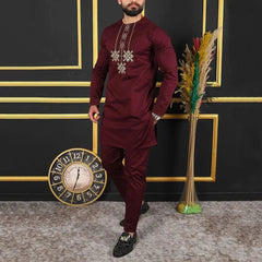 Summer African Men's Traditional Elegant Suits Outfit Dashiki 2Pc Shirt & Pants Full Set Designer Clothes Abaya Brand Costume - SHOWLU FASHION STORE