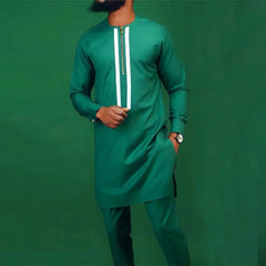 Summer African Men's Traditional Elegant Suits Outfit Dashiki 2Pc Shirt & Pants Full Set Designer Clothes Abaya Brand Costume - SHOWLU FASHION STORE