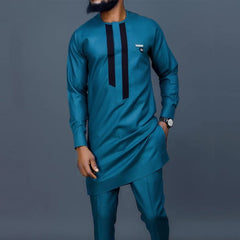 Summer African Men's Traditional Elegant Suits Outfit Dashiki 2Pc Shirt & Pants Full Set Designer Clothes Abaya Brand Costume - SHOWLU FASHION STORE