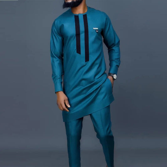 Summer African Men's Traditional Elegant Suits Outfit Dashiki 2Pc Shirt & Pants Full Set Designer Clothes Abaya Brand Costume - SHOWLU FASHION STORE