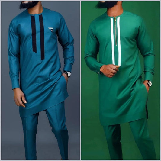 Summer African Men's Traditional Elegant Suits Outfit Dashiki 2Pc Shirt & Pants Full Set Designer Clothes Abaya Brand Costume - SHOWLU FASHION STORE