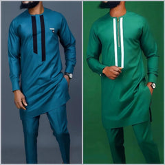 Summer African Men's Traditional Elegant Suits Outfit Dashiki 2Pc Shirt & Pants Full Set Designer Clothes Abaya Brand Costume - SHOWLU FASHION STORE