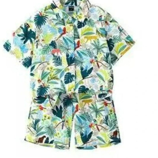 Summer Baby Boy Clothes Kid Floral Print Lapel Shirt Shorts Suit Short Sleeve Top and Bottom 2pc Set Children Fashion Beach Wear - SHOWLU FASHION STORE