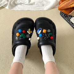 Summer DIY Black Beach Poop Feeling Platform Coros Shoes - SHOWLU FASHION STORE