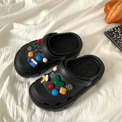 Summer DIY Black Beach Poop Feeling Platform Coros Shoes - SHOWLU FASHION STORE
