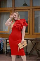 Summer Fashion Bodycon High Neck Sleeveless One Shoulder With Flower Ruffle Elegant Evening Dress - SHOWLU FASHION STORE