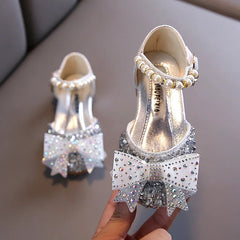 Summer Girls Sandals Fashion Sequins Rhinestone Bow Girls Princess Shoes Baby Girl Shoes Flat Heel Sandals Size 21 - 35 - SHOWLU FASHION STORE