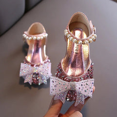 Summer Girls Sandals Fashion Sequins Rhinestone Bow Girls Princess Shoes Baby Girl Shoes Flat Heel Sandals Size 21 - 35 - SHOWLU FASHION STORE