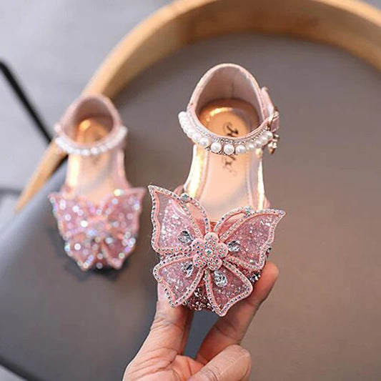 Summer Girls Sandals Fashion Sequins Rhinestone Bow Girls Princess Shoes Baby Girl Shoes Flat Heel Sandals Size 21 - 35 - SHOWLU FASHION STORE