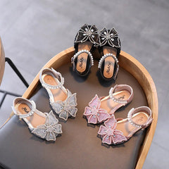 Summer Girls Sandals Fashion Sequins Rhinestone Bow Girls Princess Shoes Baby Girl Shoes Flat Heel Sandals Size 21 - 35 - SHOWLU FASHION STORE