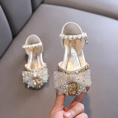 Summer Girls Sandals Fashion Sequins Rhinestone Bow Girls Princess Shoes Baby Girl Shoes Flat Heel Sandals Size 21 - 35 - SHOWLU FASHION STORE