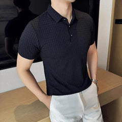 Summer High Quality Ice Silk Waffle Polo Shirts for Men Short Sleeved Slim Fit Business Formal Mens Dress T Shirt Plus Size 4XL - SHOWLU FASHION STORE