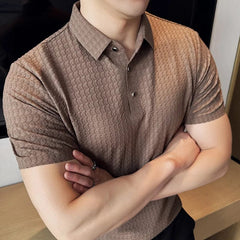 Summer High Quality Ice Silk Waffle Polo Shirts for Men Short Sleeved Slim Fit Business Formal Mens Dress T Shirt Plus Size 4XL - SHOWLU FASHION STORE