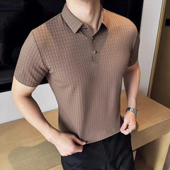 Summer High Quality Ice Silk Waffle Polo Shirts for Men Short Sleeved Slim Fit Business Formal Mens Dress T Shirt Plus Size 4XL - SHOWLU FASHION STORE