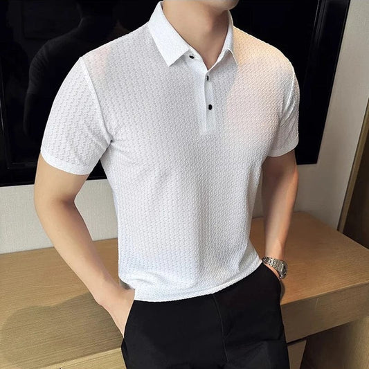 Summer High Quality Ice Silk Waffle Polo Shirts for Men Short Sleeved Slim Fit Business Formal Mens Dress T Shirt Plus Size 4XL - SHOWLU FASHION STORE