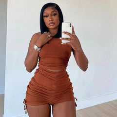 Summer New Sexy Women Jumpsuit Solid Sweet Spicy Sleeveless Drawstring Slim Fit Jumpsuit Fashion Casual Clothing - SHOWLU FASHION STORE