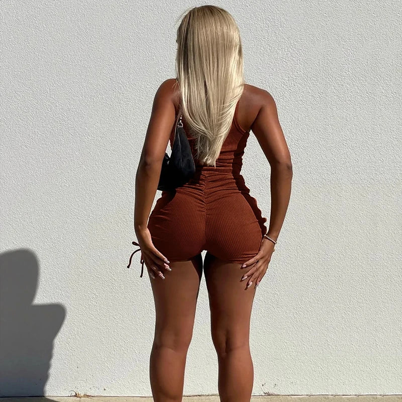 Summer New Sexy Women Jumpsuit Solid Sweet Spicy Sleeveless Drawstring Slim Fit Jumpsuit Fashion Casual Clothing - SHOWLU FASHION STORE