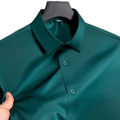 Summer shirt, men's white glossy non ironing shirt, men's wrinkle resistant ice silk casual high - end seamless business shirt - SHOWLU FASHION STORE