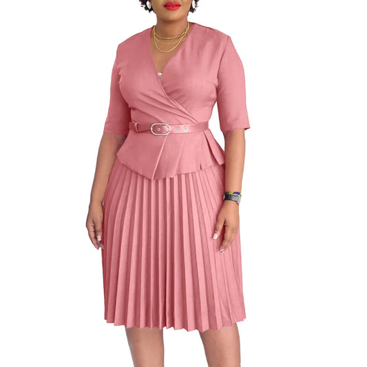 Summer Trend Party New Women's Fashion Plus Size Temperament V - neck Pleated African Dress Vestidos De Mujer - SHOWLU FASHION STORE