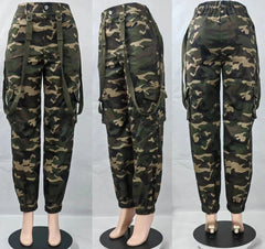 Szkzk Camouflage Printed Cargo Pants For Women Trouser High Waist Overalls With Pockets Party Night Club Outfits Sexy Long Pants - SHOWLU FASHION STORE