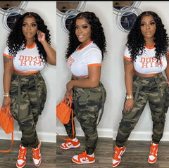 Szkzk Camouflage Printed Cargo Pants For Women Trouser High Waist Overalls With Pockets Party Night Club Outfits Sexy Long Pants - SHOWLU FASHION STORE