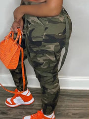 Szkzk Camouflage Printed Cargo Pants For Women Trouser High Waist Overalls With Pockets Party Night Club Outfits Sexy Long Pants - SHOWLU FASHION STORE