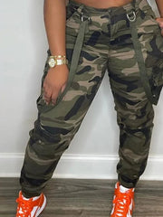Szkzk Camouflage Printed Cargo Pants For Women Trouser High Waist Overalls With Pockets Party Night Club Outfits Sexy Long Pants - SHOWLU FASHION STORE