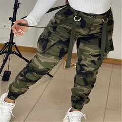 Szkzk Camouflage Printed Cargo Pants For Women Trouser High Waist Overalls With Pockets Party Night Club Outfits Sexy Long Pants - SHOWLU FASHION STORE