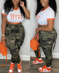Szkzk Camouflage Printed Cargo Pants For Women Trouser High Waist Overalls With Pockets Party Night Club Outfits Sexy Long Pants - SHOWLU FASHION STORE