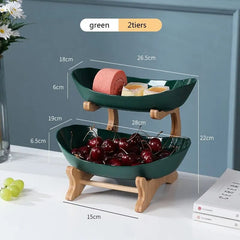 Table Plates Dinnerware Kitchen Fruit Bowl with Floors Partitioned Candy Cake Trays Wooden Tableware Dishes - SHOWLU FASHION STORE