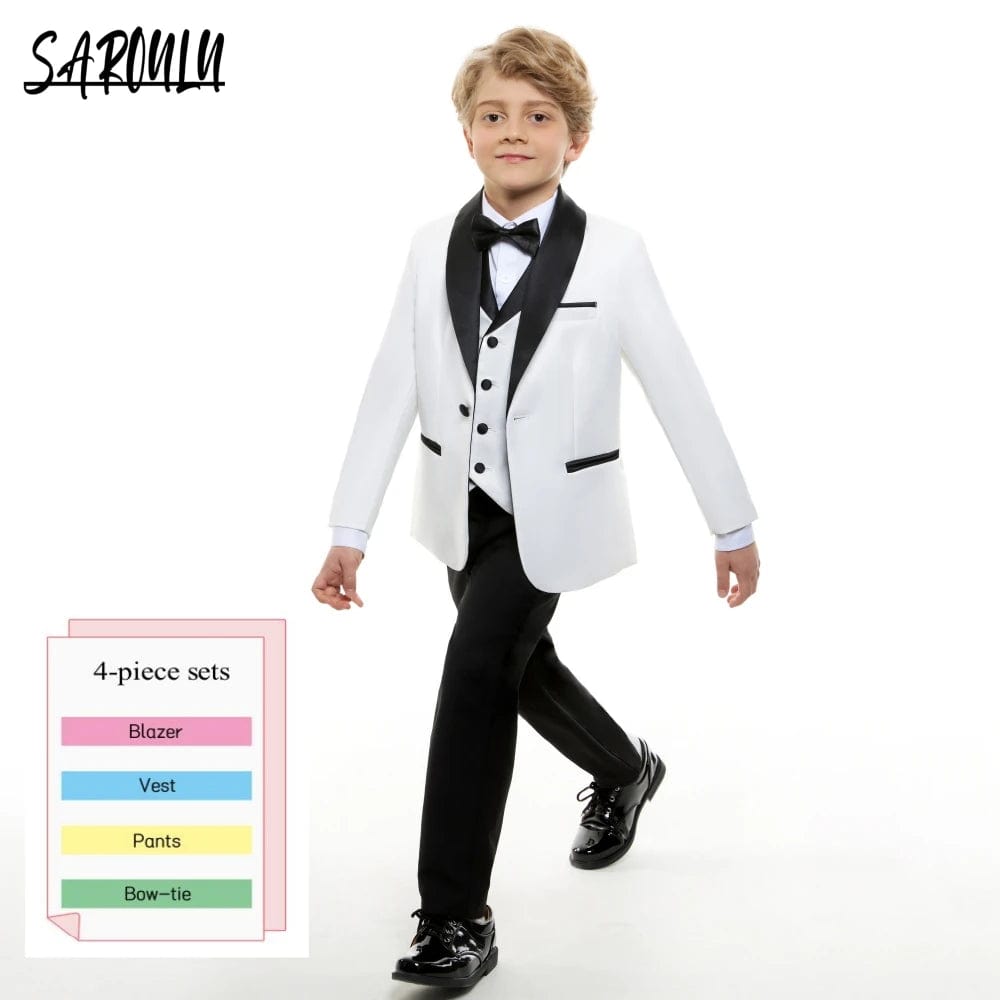 Top Quality Four Pieces Suit For Boys HH007 Coat Vest Pants Bow Tie Smart Elegant Party School Performance Costumes - SHOWLU FASHION STORE
