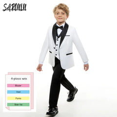Top Quality Four Pieces Suit For Boys HH007 Coat Vest Pants Bow Tie Smart Elegant Party School Performance Costumes - SHOWLU FASHION STORE