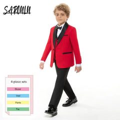 Top Quality Four Pieces Suit For Boys HH007 Coat Vest Pants Bow Tie Smart Elegant Party School Performance Costumes - SHOWLU FASHION STORE