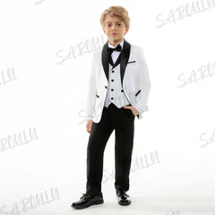 Top Quality Four Pieces Suit For Boys HH007 Coat Vest Pants Bow Tie Smart Elegant Party School Performance Costumes - SHOWLU FASHION STORE