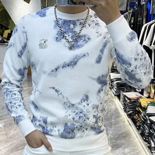 Trend Luxury Autumn And Winter New Men's O - Neck Printing Contrast Color Korean Fashion HighStreet Long Sleeve Sweatshirts Tops - SHOWLU FASHION STORE