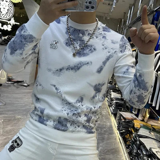 Trend Luxury Autumn And Winter New Men's O - Neck Printing Contrast Color Korean Fashion HighStreet Long Sleeve Sweatshirts Tops - SHOWLU FASHION STORE
