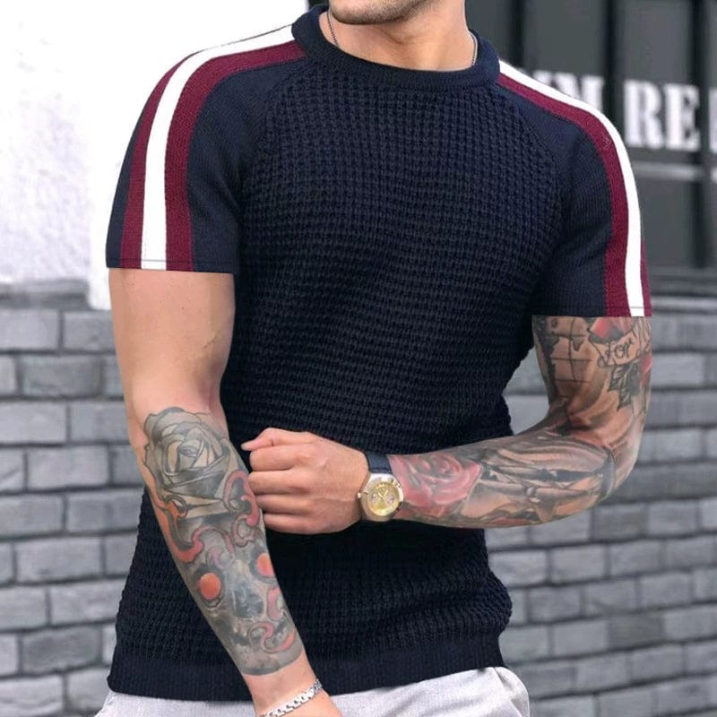 Trendy round Neck Contrast Color Men's Casual Top T-shirt with Short Sleeves - SHOWLU FASHION STORE