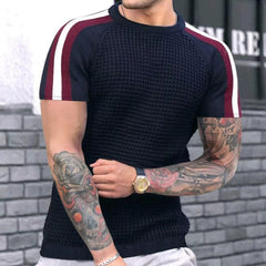 Trendy round Neck Contrast Color Men's Casual Top T-shirt with Short Sleeves - SHOWLU FASHION STORE