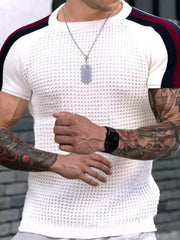 Trendy round Neck Contrast Color Men's Casual Top T-shirt with Short Sleeves - SHOWLU FASHION STORE