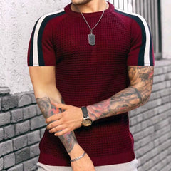 Trendy round Neck Contrast Color Men's Casual Top T-shirt with Short Sleeves - SHOWLU FASHION STORE