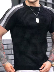 Trendy round Neck Contrast Color Men's Casual Top T-shirt with Short Sleeves - SHOWLU FASHION STORE