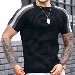 Trendy round Neck Contrast Color Men's Casual Top T-shirt with Short Sleeves - SHOWLU FASHION STORE