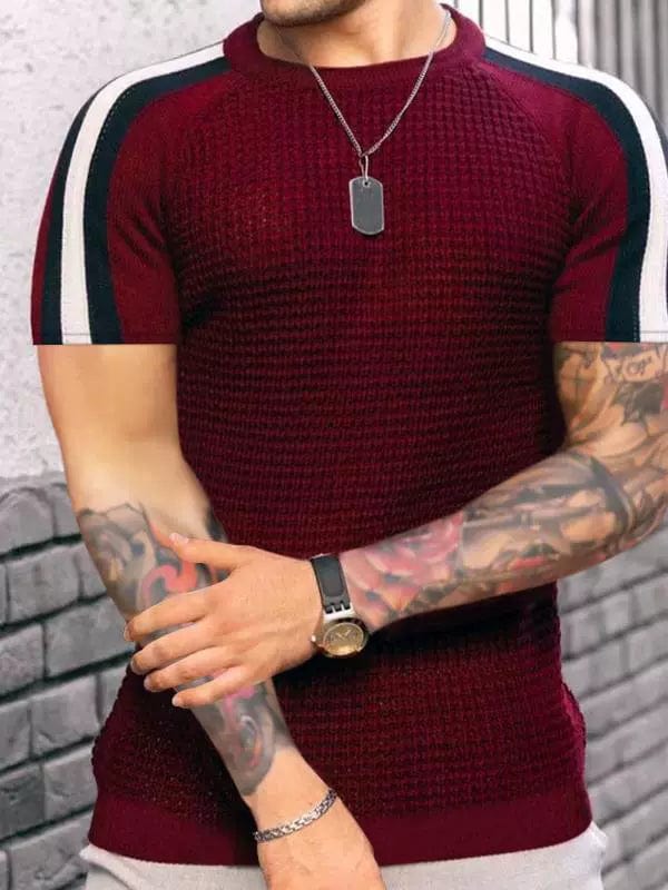 Trendy round Neck Contrast Color Men's Casual Top T-shirt with Short Sleeves - SHOWLU FASHION STORE