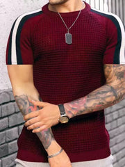 Trendy round Neck Contrast Color Men's Casual Top T-shirt with Short Sleeves - SHOWLU FASHION STORE