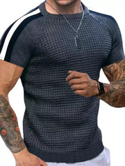 Trendy round Neck Contrast Color Men's Casual Top T-shirt with Short Sleeves - SHOWLU FASHION STORE