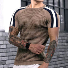 Trendy round Neck Contrast Color Men's Casual Top T-shirt with Short Sleeves - SHOWLU FASHION STORE